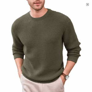Men's Crewneck Waffle Texture Long Sleeve Knit Sweater