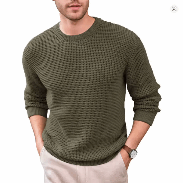 Men's Crewneck Waffle Texture Long Sleeve Knit Sweater