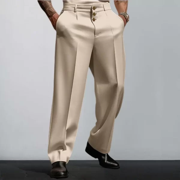 Men Suit Pants Elegant Men's Business Suit Pants with Straight Loose Fit Soft Pockets Button Closure Mid Waist Formal for Office - Image 2