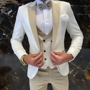 Ivory Men's Wedding Groom Suit 3 Piece Jacket Pants Vest Formal Tuxedo Elegant Men's Custom Suit Bow tie not Included