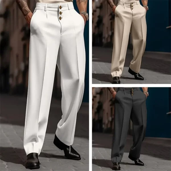 Men Suit Pants Elegant Men's Business Suit Pants with Straight Loose Fit Soft Pockets Button Closure Mid Waist Formal for Office - Image 3